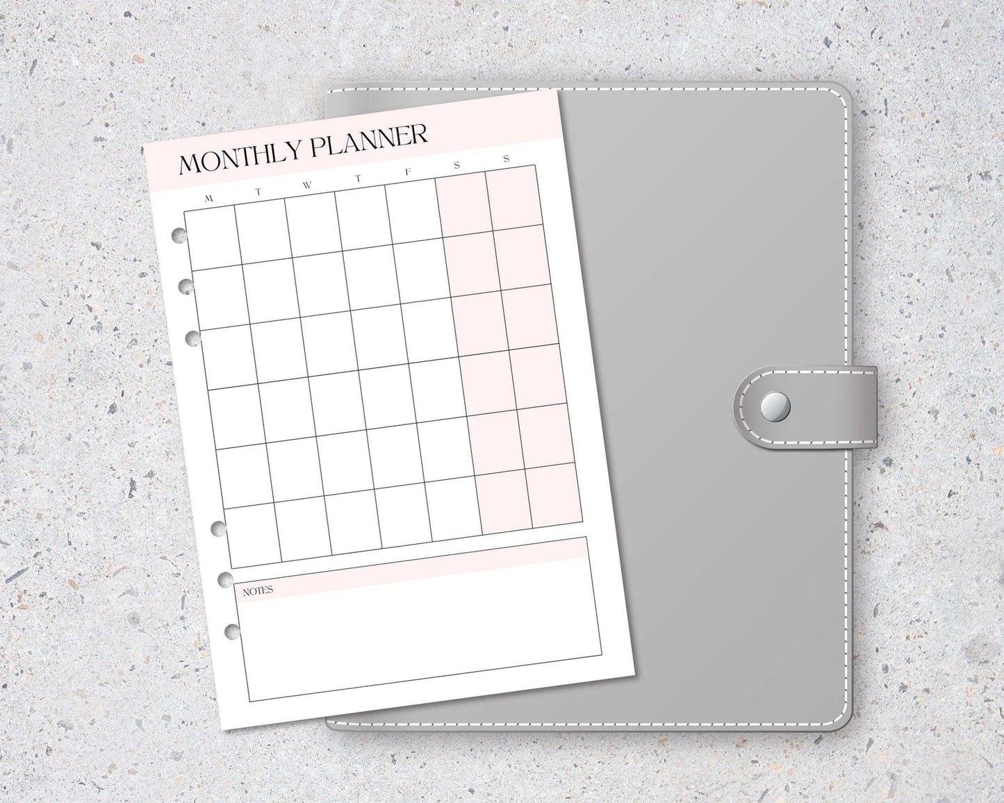 12 x pages Undated Monthly A5 6-Ring Planner insert, Refillable Organizer
