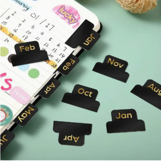 12 x Elegant Golden Monthly Index Tabs  Labels, teal, Pink or Gold - black sold