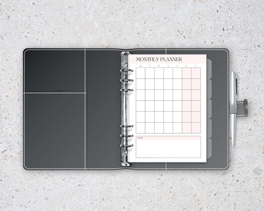 12 x pages Undated Monthly A5 6-Ring Planner insert, Refillable Organizer