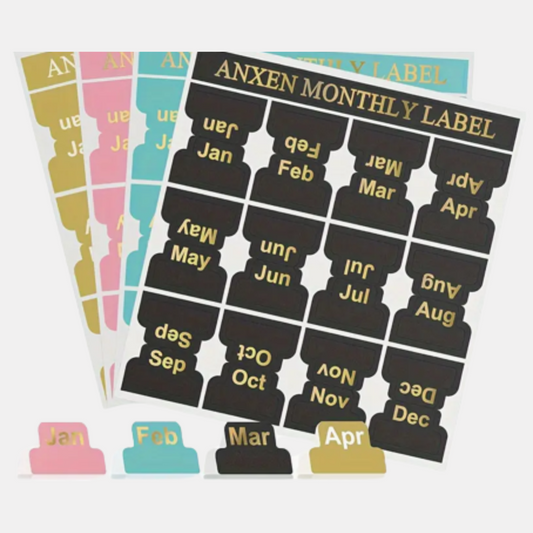 12 x Elegant Golden Monthly Index Tabs  Labels, teal, Pink or Gold - black sold