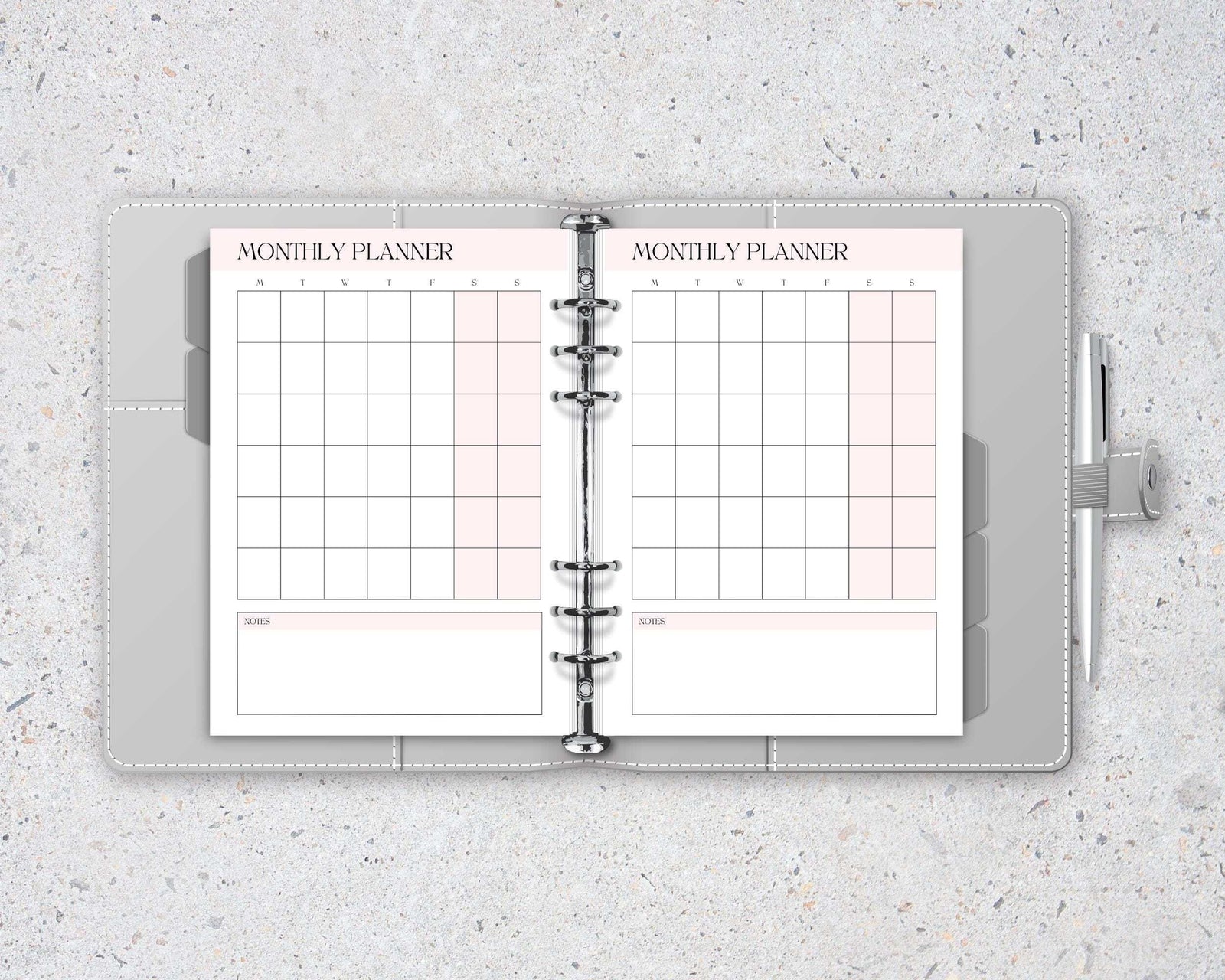 12 x pages Undated Monthly A5 6-Ring Planner insert, Refillable Organizer