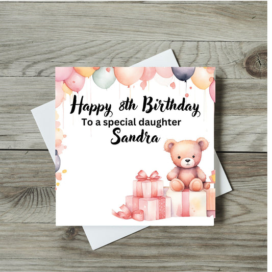 Happy Birthday Card, Personalised  6 inch square, with white envelope