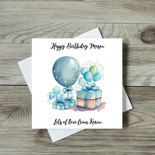 Square Boys Happy Birthday Card with White Envelope, Fun & Stylish Designs for Kids