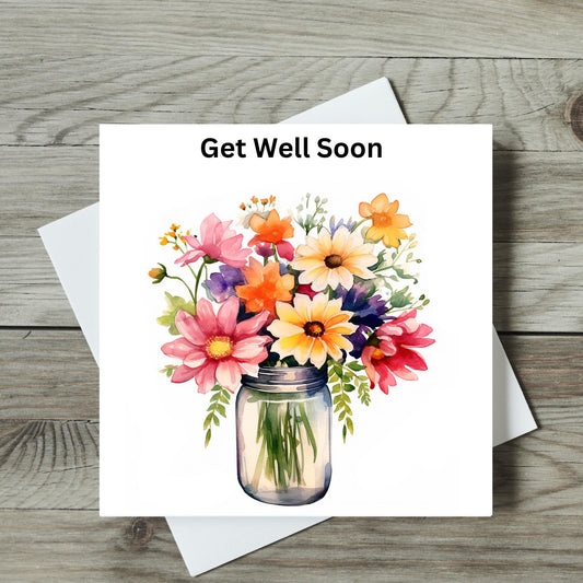 Get Well Soon Card, Handcrafted Bloom Design, Beautiful Floral, Thoughtful Greeting for Recovery & Cheer