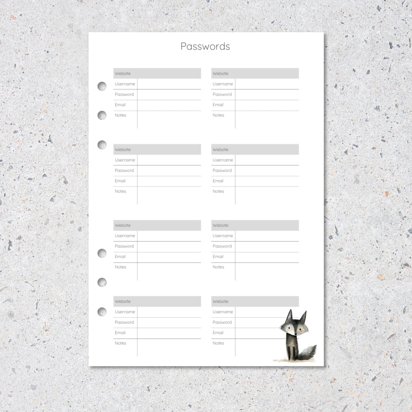 Password keeper, A5 6-Ring Planner inserts, Refillable Organizer for Productivity & Planning - 6 pages