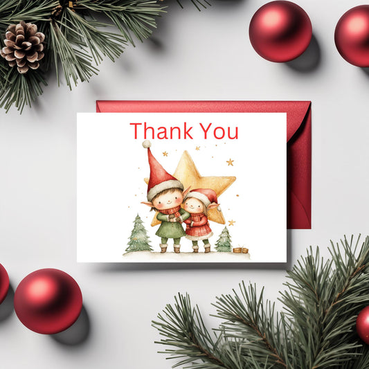 Christmas thank You Cards - Blank Folded Card PK 6 (105 x 148 mm / 4.1 x 5.8 inches)