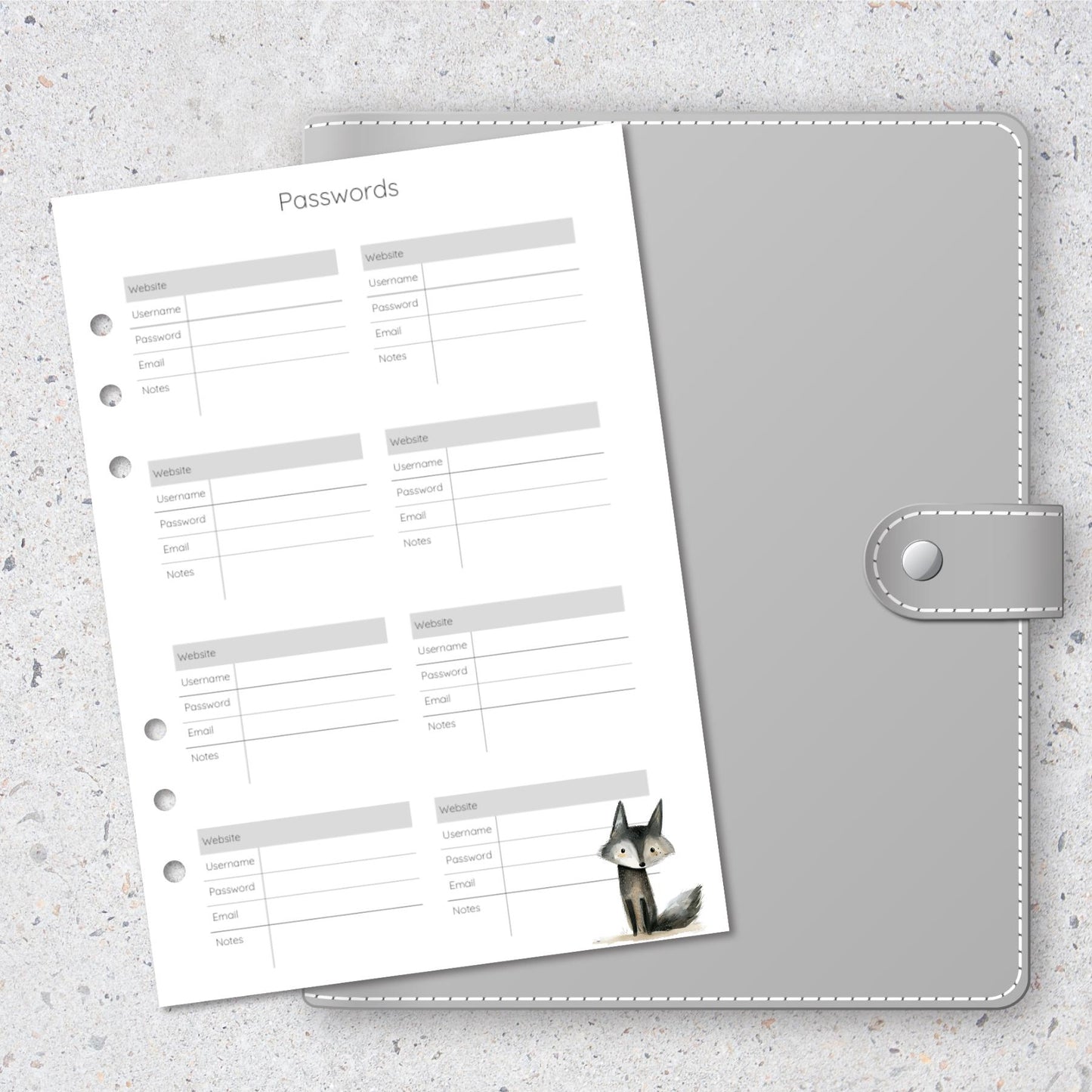 Password keeper, A5 6-Ring Planner inserts, Refillable Organizer for Productivity & Planning - 6 pages