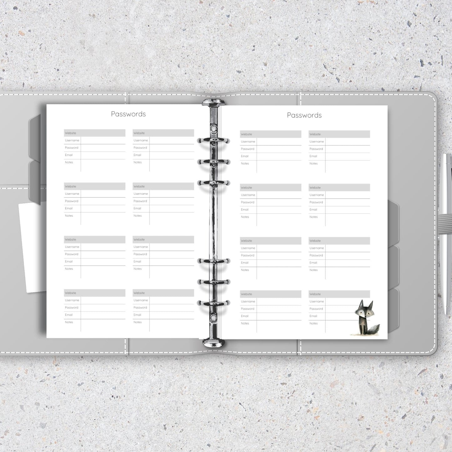 Password keeper, A5 6-Ring Planner inserts, Refillable Organizer for Productivity & Planning - 6 pages