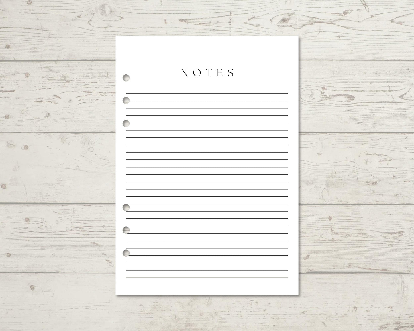 A5 Notes Pages x 10 sheets (20 pages) six ringed punched to fit a Filofax style planner