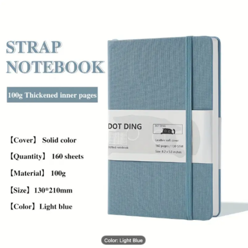 A5 Light Blue Hardcover Journal – 160 Dotted Pages, Classic Ruled Notebook