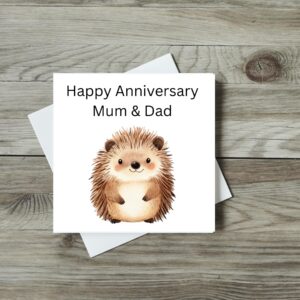 Anniversary Card Of An Adorable Woodland Hedgehog for Mum & Dad, Cute Parent Wedding Anniversary Card