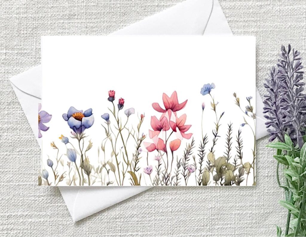 Flower Note Cards, 6 Stationery Pack - Blank Folded Cards with envelopes