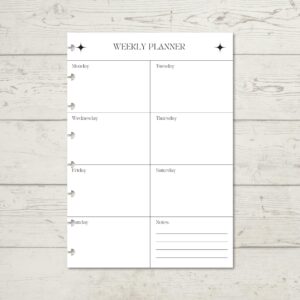 A5 Weekly Planner. Weekly Schedule, 52 pages of Undated discbound planner inserts