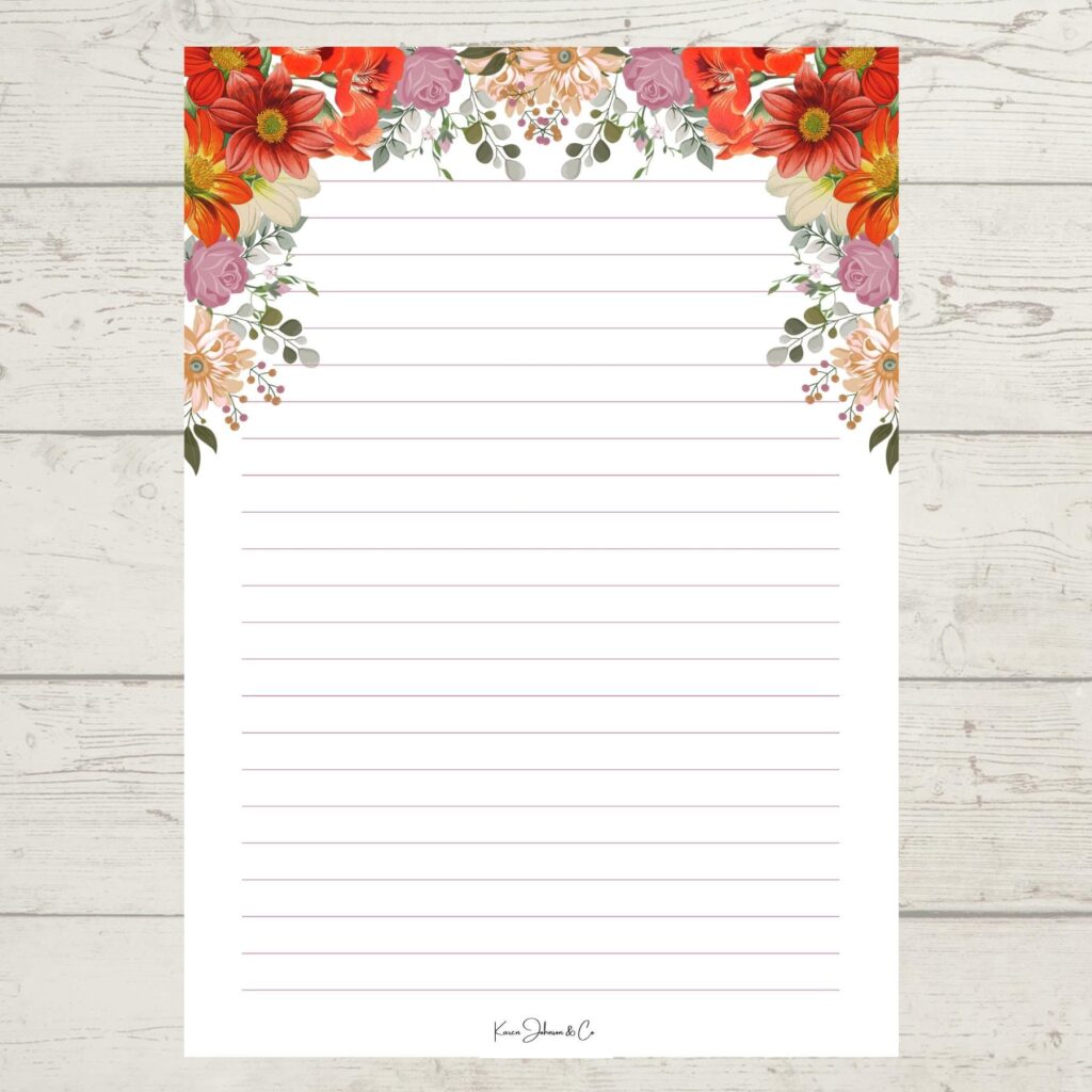 Letter Writing Paper Sheets, Flowered Bordered & Envelopes, Lined or Unlined Paper, Stationery Gift or gift letter Set Present, A5 Size