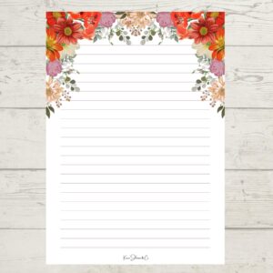 Letter Writing Paper Sheets, Flowered Bordered & Envelopes, Lined or Unlined Paper, Stationery Gift or gift letter Set Present, A5 Size