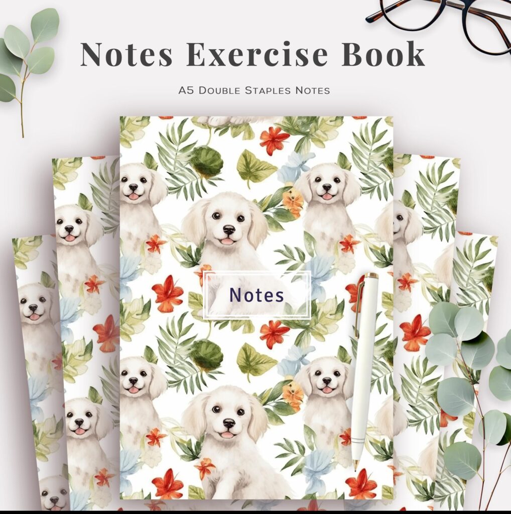 A5 Stapled Dog Paw Stapled Notepad - Ruled or Plain white paper